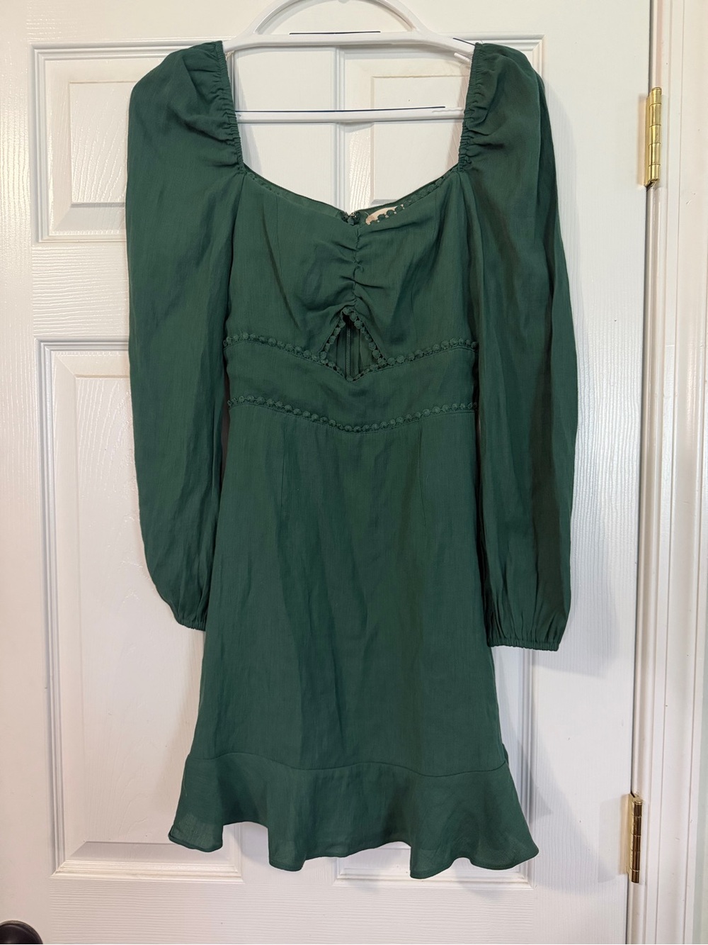 Altar'd State Emerald Green Long Sleeve Ruffled Hem Mini Dress